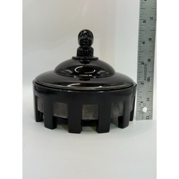 Taussaunt Beaumont Ebony Onyx Gold Court Jester Powder Jar 1930s RARE - Picture 9 of 9